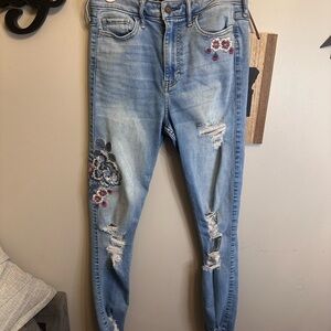 Hollister Denim Blue Skinny Jeans with Floral Embroidery